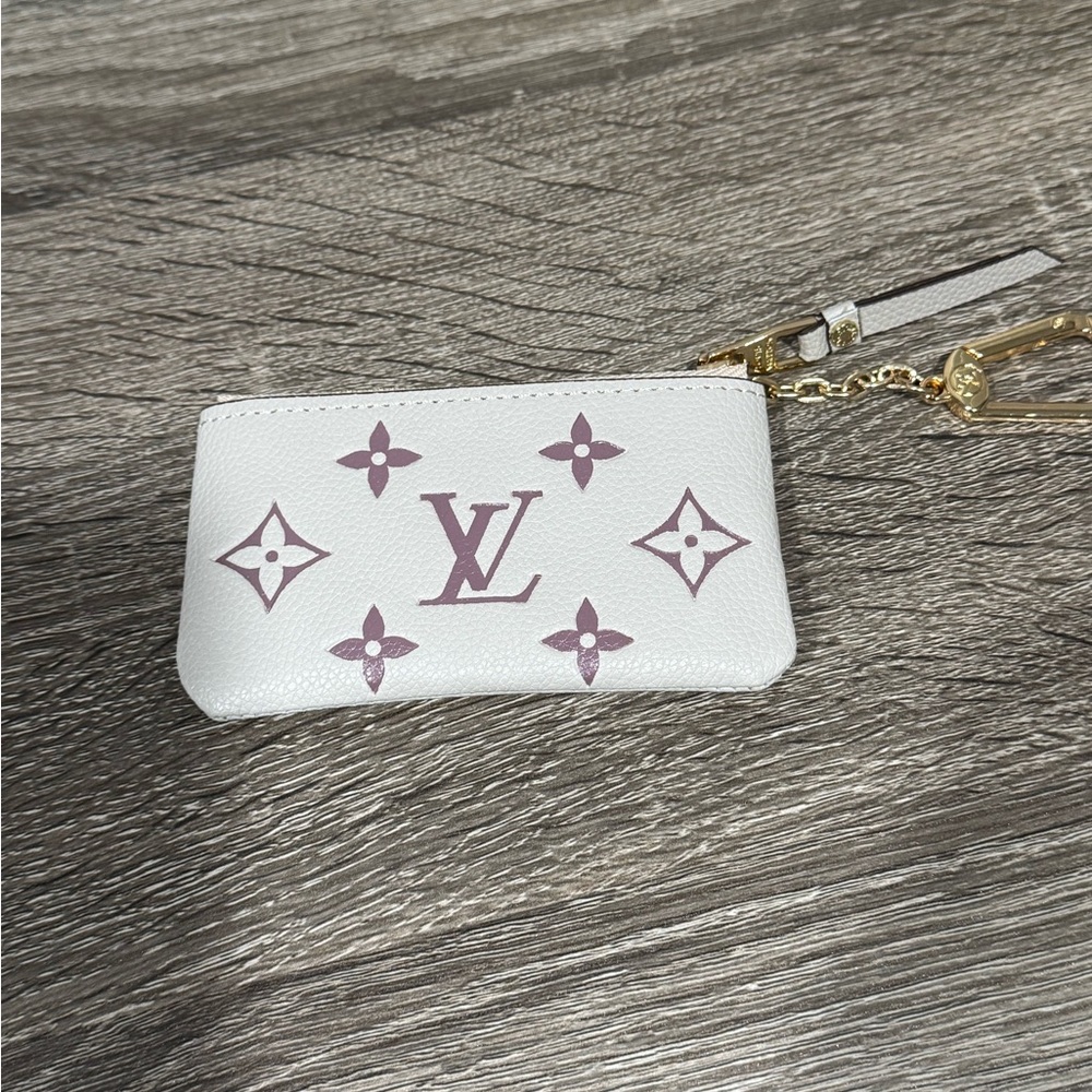 Inspired taupe & Lavender Monogram Wristlet Key Pouch